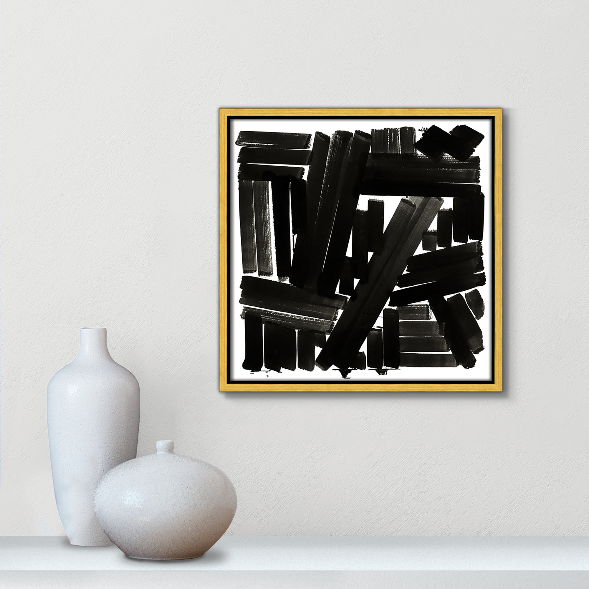 Shape of Song I by Cartissi - Floater Frame Painting on Canvas, 13.5" H x 13.5" W x 2" D, Gold Framed