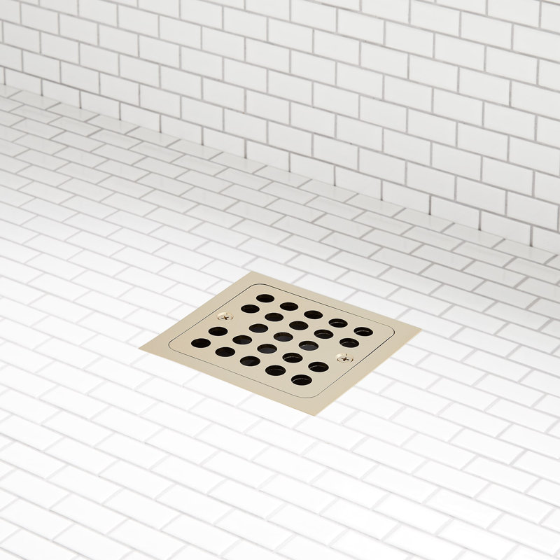 Menlo Square Shower Drain - Polished Brass, No, Polished Brass