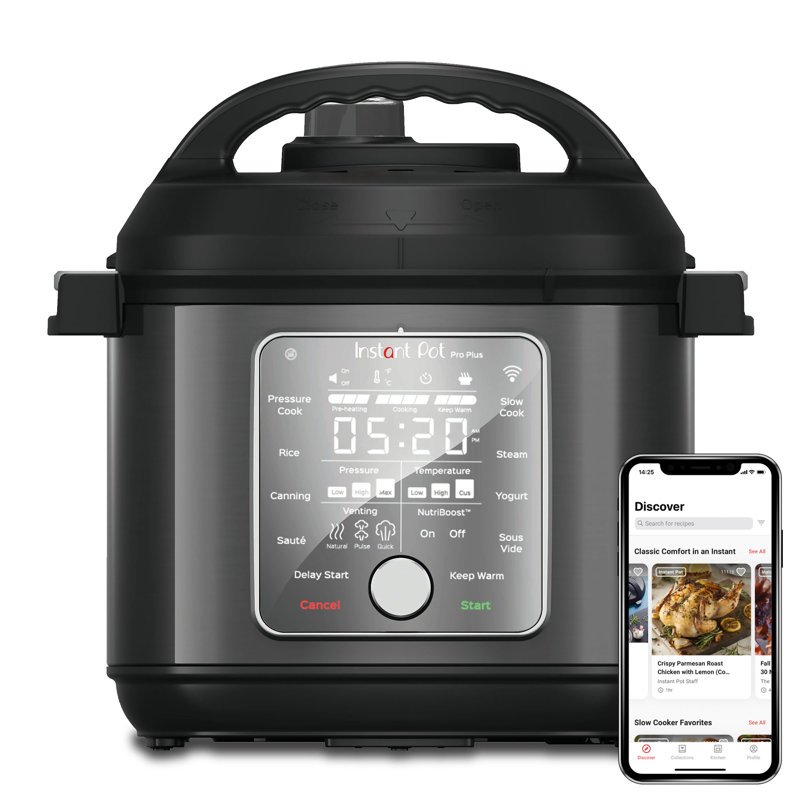 Black Stainless Steel 6-Quart Smart Pressure Cooker with Timer