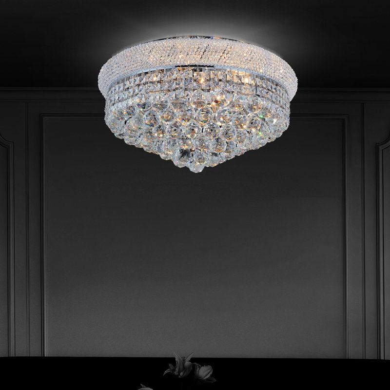 Crystal 24" Chrome Flush Mount Light for Dining Rooms Bedrooms Living Rooms Foyers, 13-Light with E12 Bulb Base, Chrome