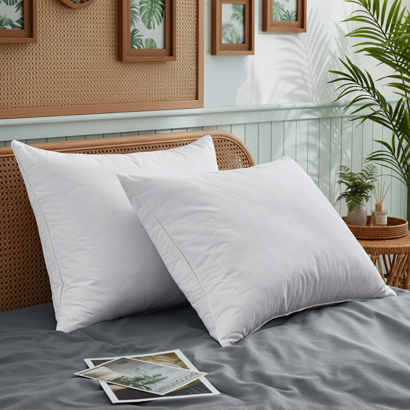 Coussin en duvet d'oie pour dormir - ensemble de 2, 100% coton, support doux à moyen de qualité hôtelière, coussin respirant pour les dormeurs latéraux et dorsaux