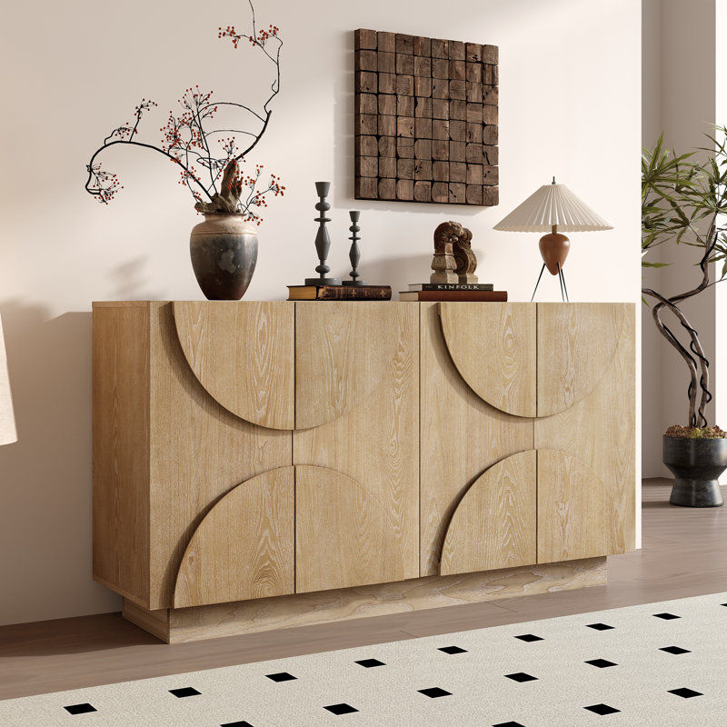 Buffet 4 portes avec poignées semi-circulaires et tablettes réglables, Naturel