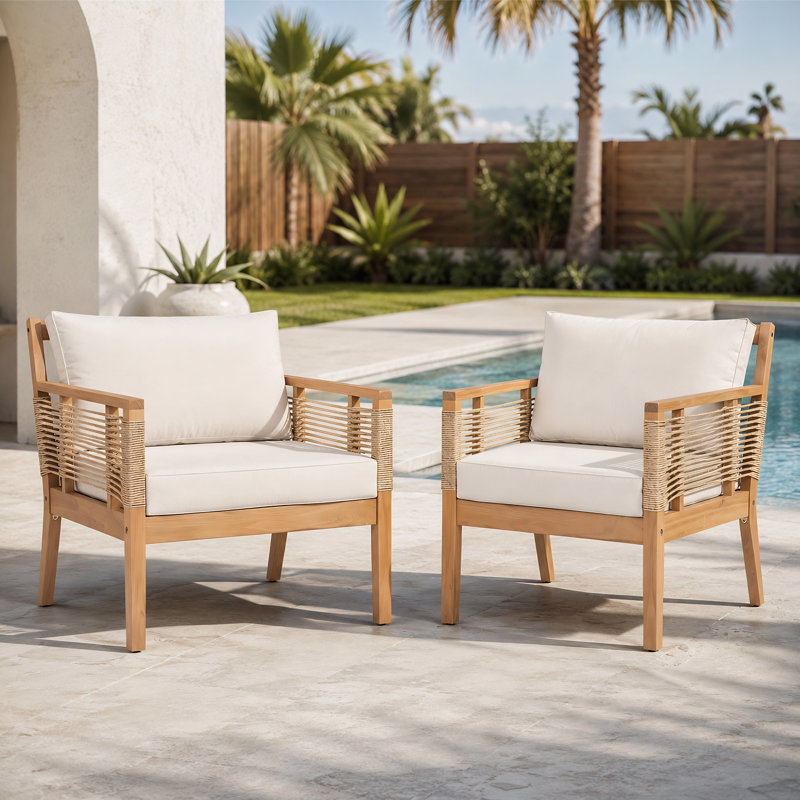 Ensemble de 2 fauteuils d'extérieur en bois d'acacia tissé à la main