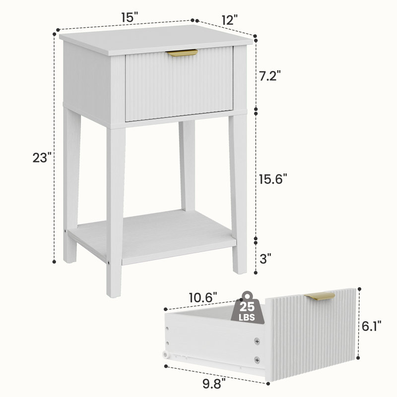 Modern Minimalist End Table With Open Storage Shelf, Warm White