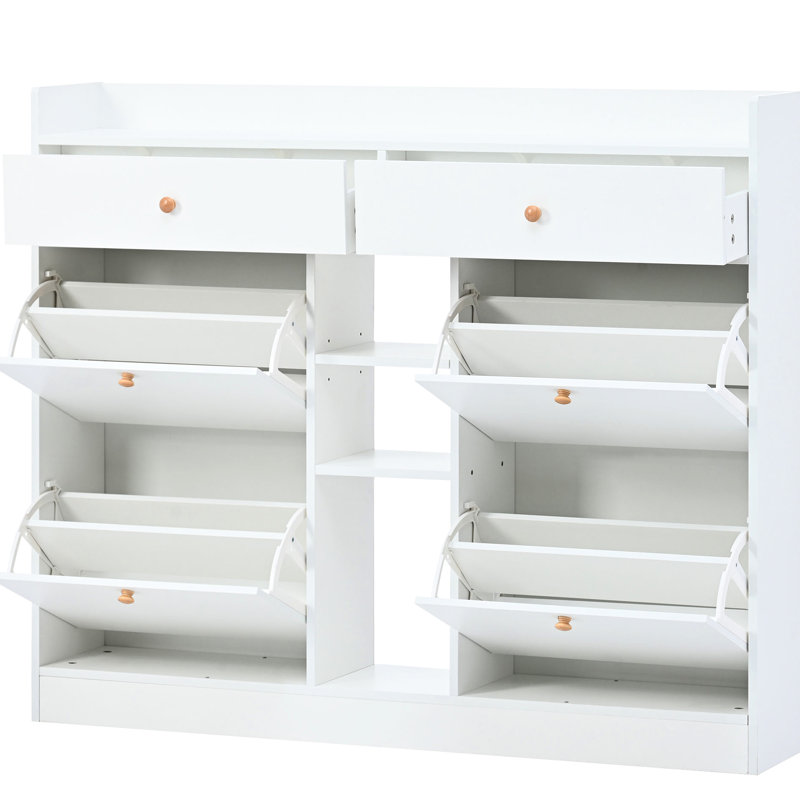 2 armoires à chaussures blanches avec 4 tiroirs rabattables - Rangement de vestibule moderne, conception de couloir peu encombrante