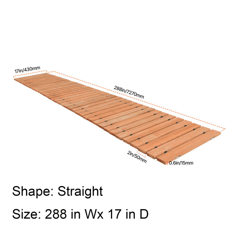 Passerelle de jardin en bois, H 0,6 po x l 288 po x P 17 po