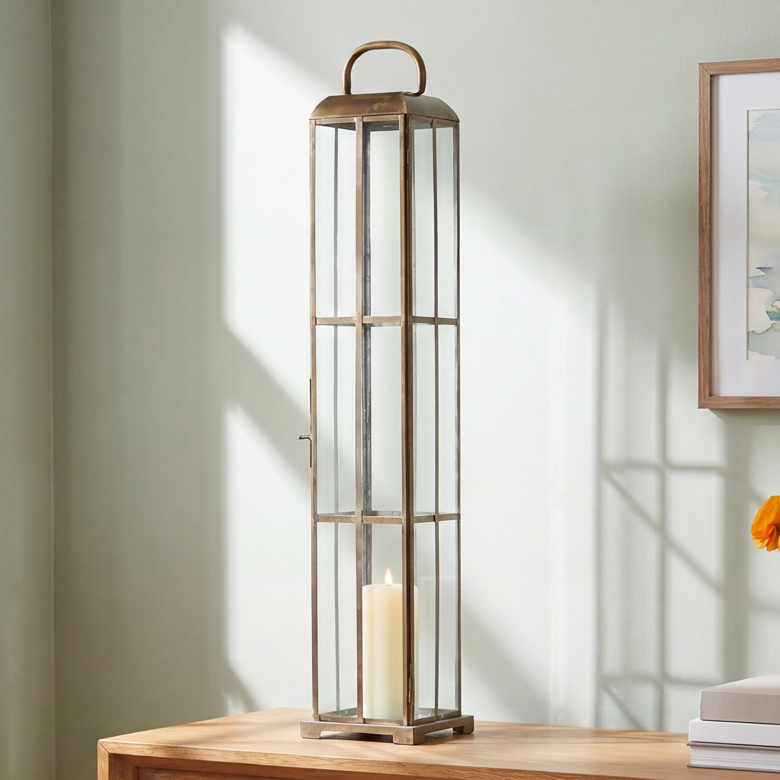 Castanon Lantern Candle Holder, 27.5" H x 4.75" W x 4.75" D