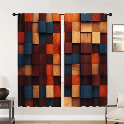 2Pcs Abstract Geometric Block Curtains, Modern Design Window Drapes for Living Room Bedroom Dining, Aesthetic Home Decor Rod Pocket, Room Darkening Treatment