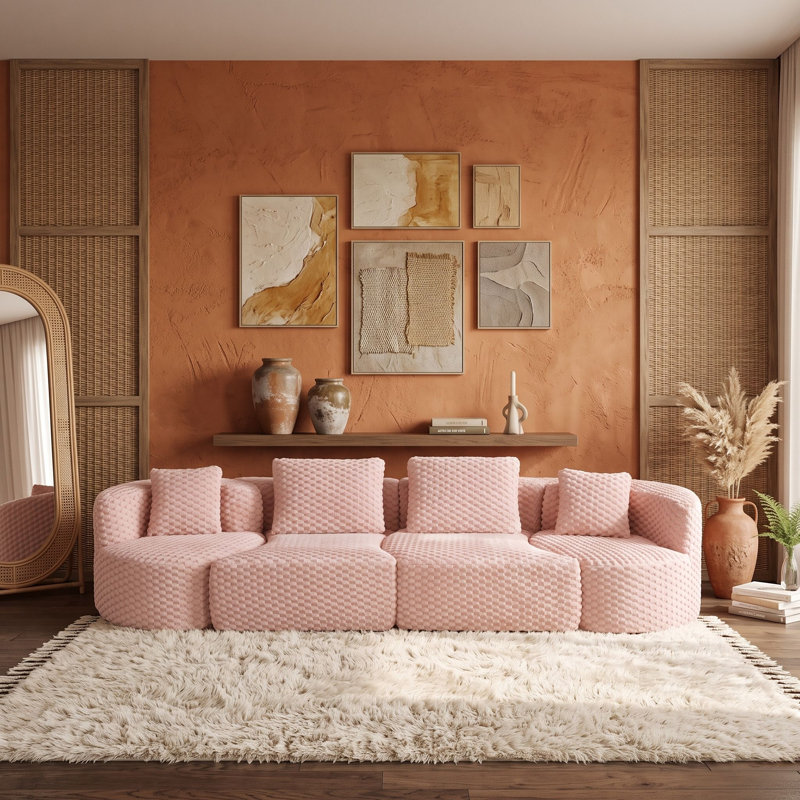 Velvet Sectional, Pink