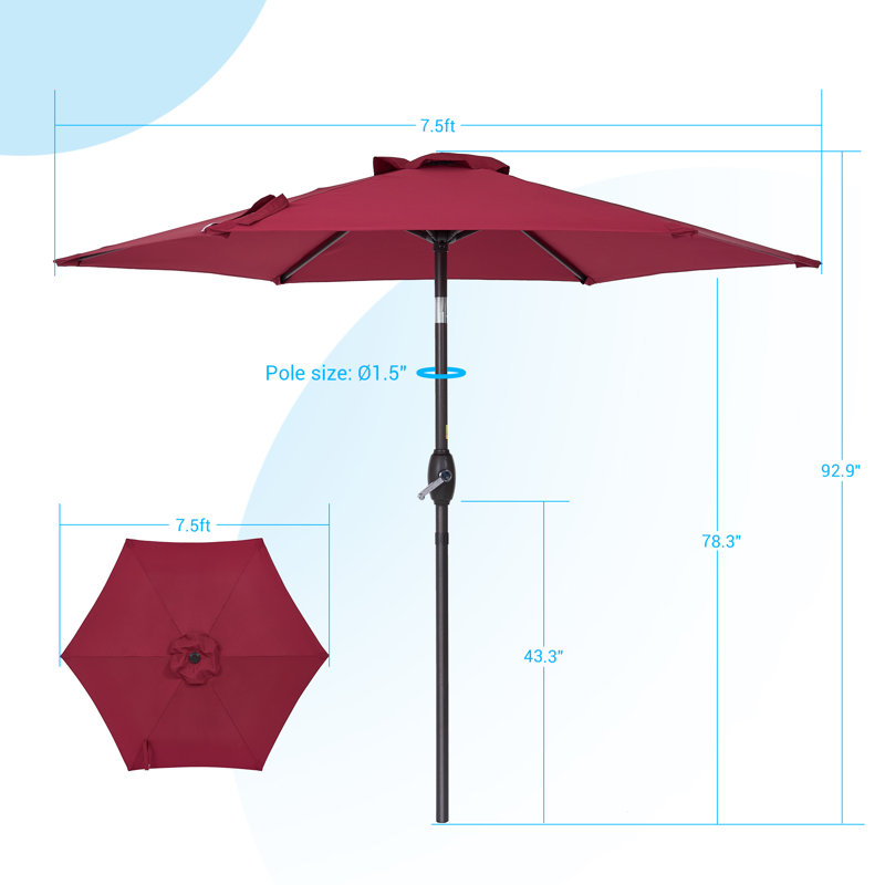Parasol de marché gris de 90 po, Rouge foncé