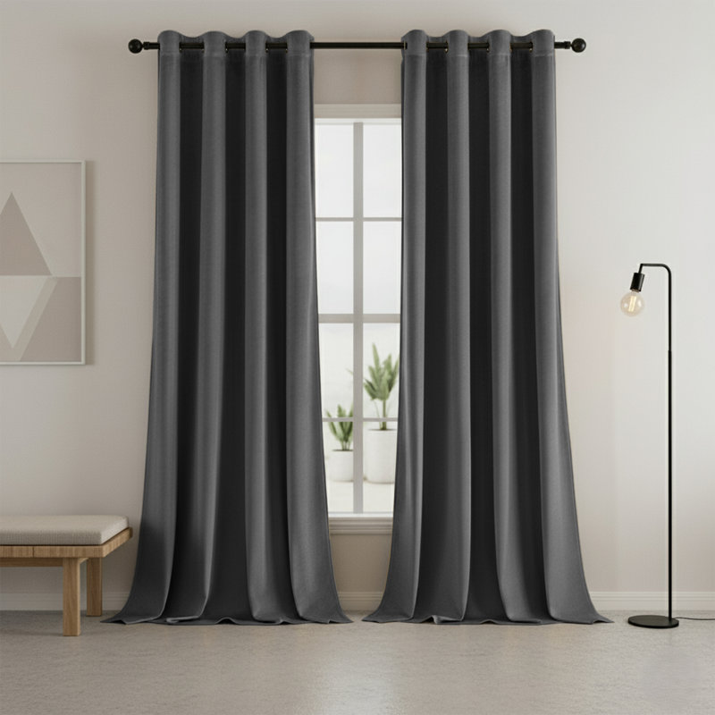Heavy Velvet Curtains with Eyelet Rings – Thermal Insulated Drapes, 168cm Width x 228cm Drop, Grey