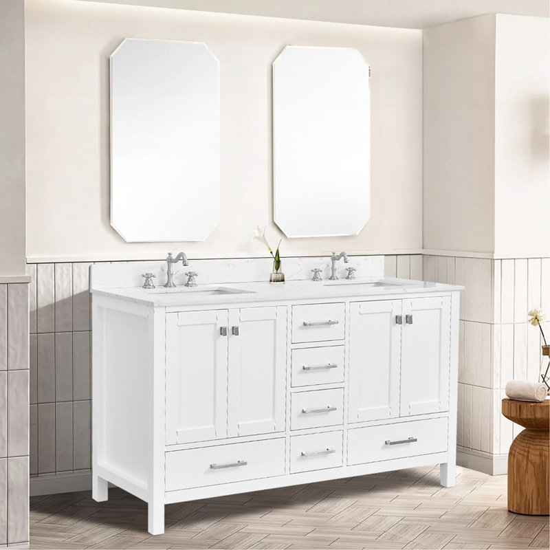  Meuble-lavabo de salle de bain, armoire de rangement pour cadre de salle de bain, comptoir de meuble-lavabo autoportant avec double cuve