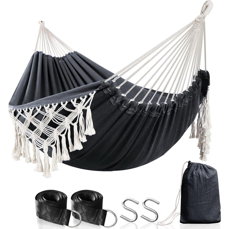 Hamac en coton - Hamac de luxe confortable et élégant avec pampilles - Supporte jusqu'à 450 lb