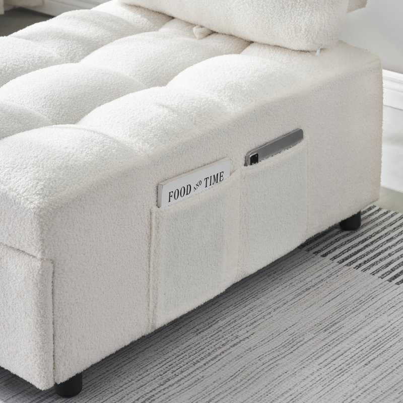 Canapé-lit convertible 3-en-1, fauteuil de repos inclinable en tissu Teddy, Blanc