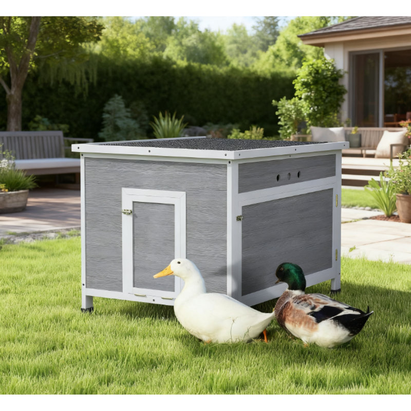Cage spacieuse en bois pour petits animaux, abri gris clair avec toit ouvrable