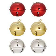 Haute Decor Jingle Bell Christmas Tree Ornaments, Large Size 3.35-inch  Diameter, 6-Pack - Assorted Colors (Silver/Steel, Red, & Green), Includes