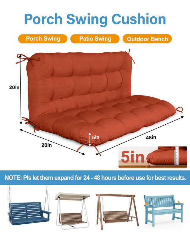 Coussin de banc d'extérieur imperméable pour 2-3 personnes, Orange