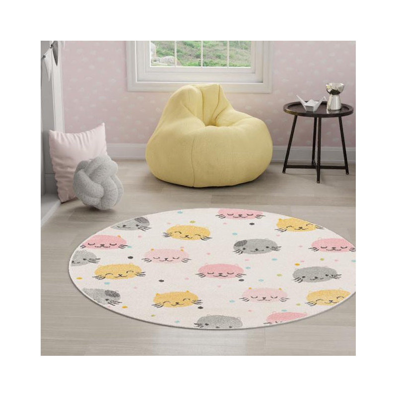 Whimsy Kids Abstract Machine Woven Polypropylene Plastic Rug, Round 5'3"