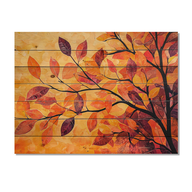 Feuilles d'automne au Canada III - Décoration murale traditionnelle en bois sur bois de pin naturel, H 34 po x l 44 po