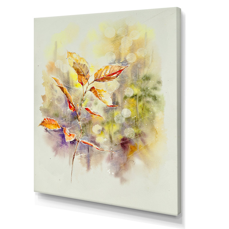 Toile d'araignée sur feuilles jaunes d'automne - Peinture sur toile, H 40 po x l 30 po, Toile tendue