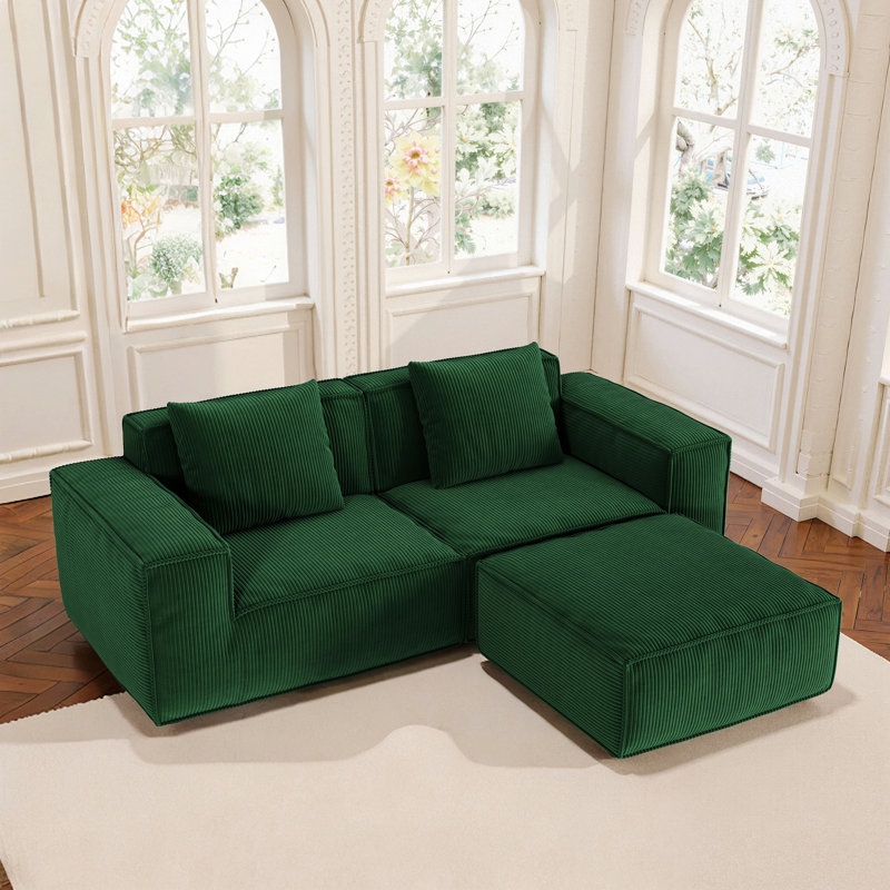 Canapé avec un repose-pieds, H 39,39 po x l 86,62 po x P 28,41 po, 3, Vert