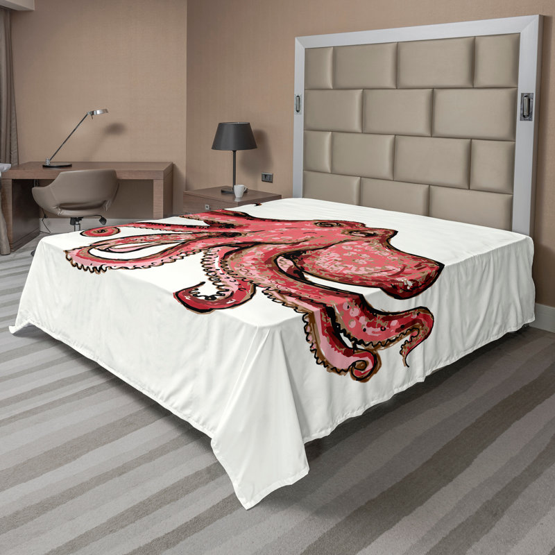 Drap de dessus de pieuvre Ambesonne, Drap plat pour très grand lit californien