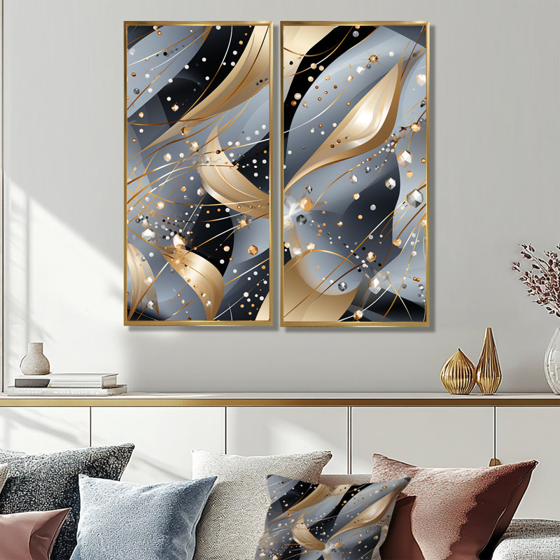 Gris et diamant doré, paillettes glamour - art mural doré, 32" H x 32" W, Impression encadrée flottante, Gold