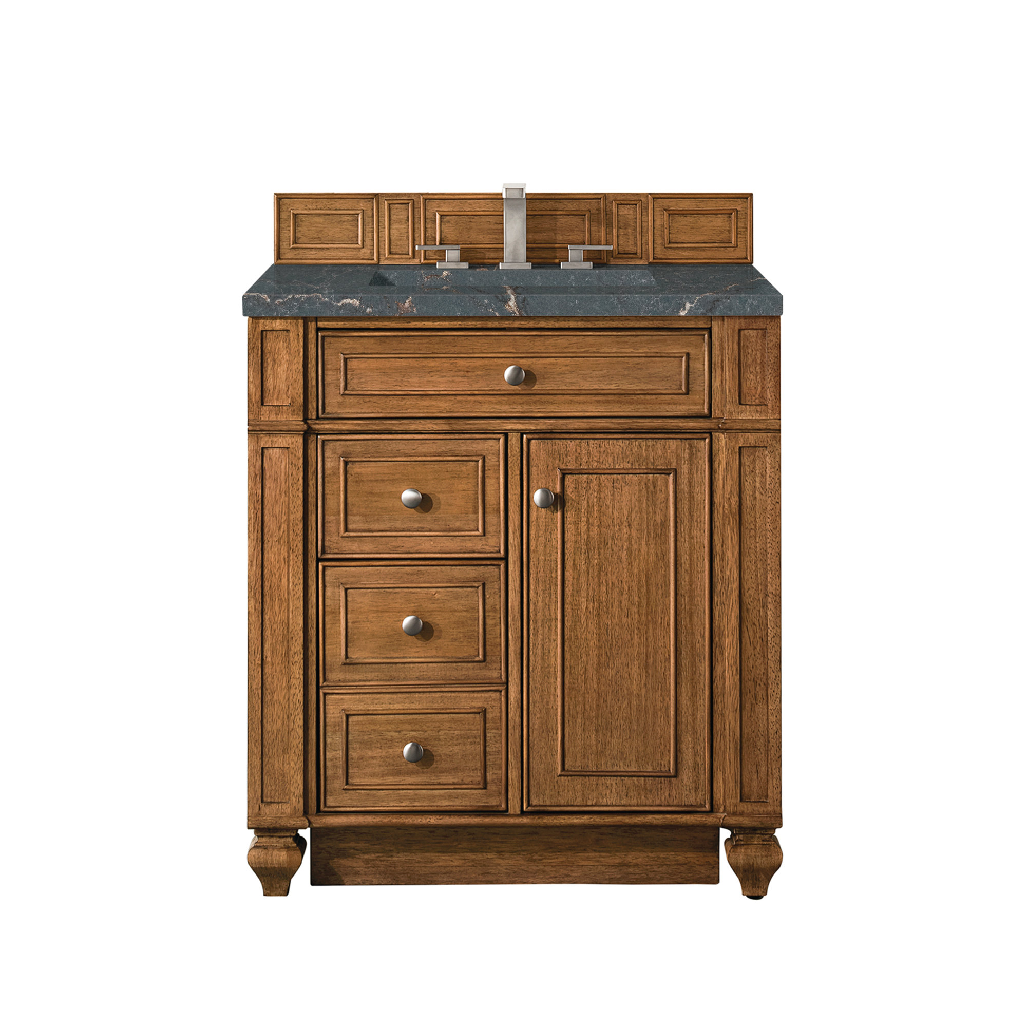 Bristol 30'' W Single Vanity, Parisien Bleu Quartz, Saddle Brown, 8" Widespread
