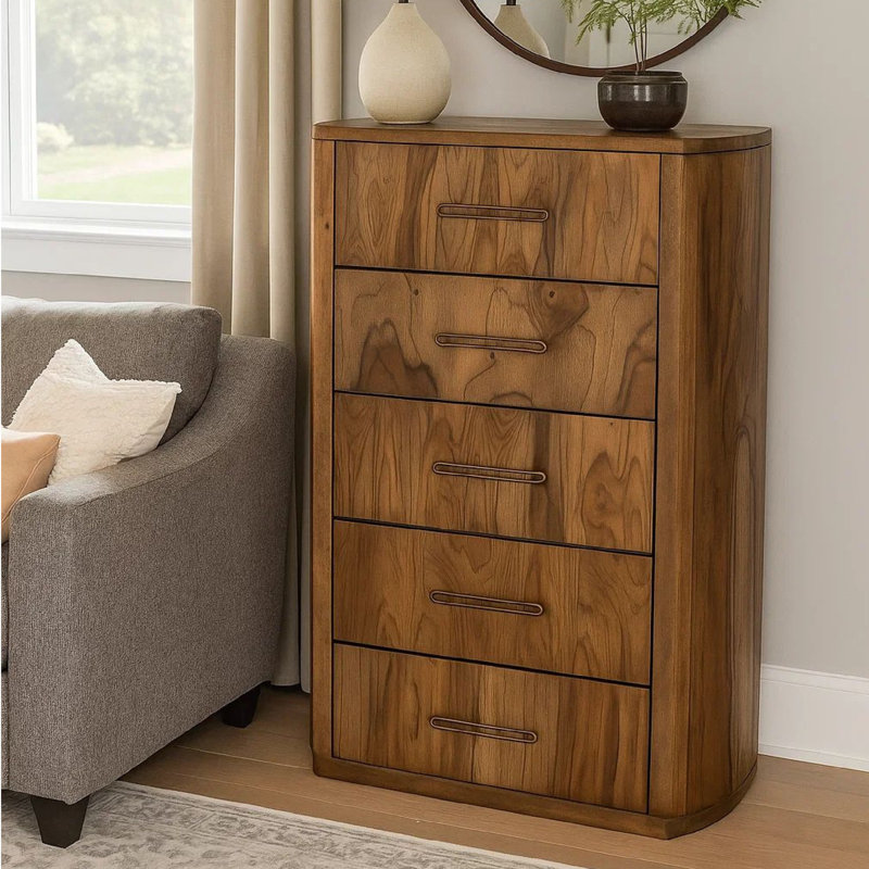 Commode haute 5 tiroirs Eray , Almond Brown