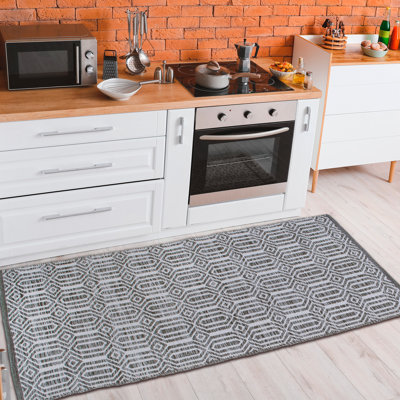 Brooksby Geometric Handmade Flatweave Cotton Gray/White Bath Rug