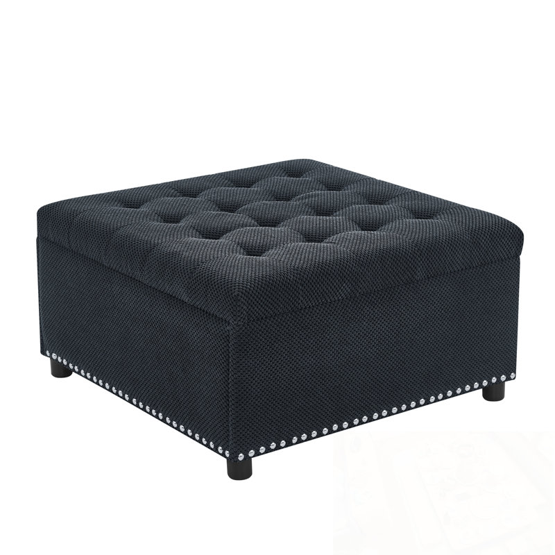 Square Tufted Casner with storgae space and Nailhead Trim decoration, Black