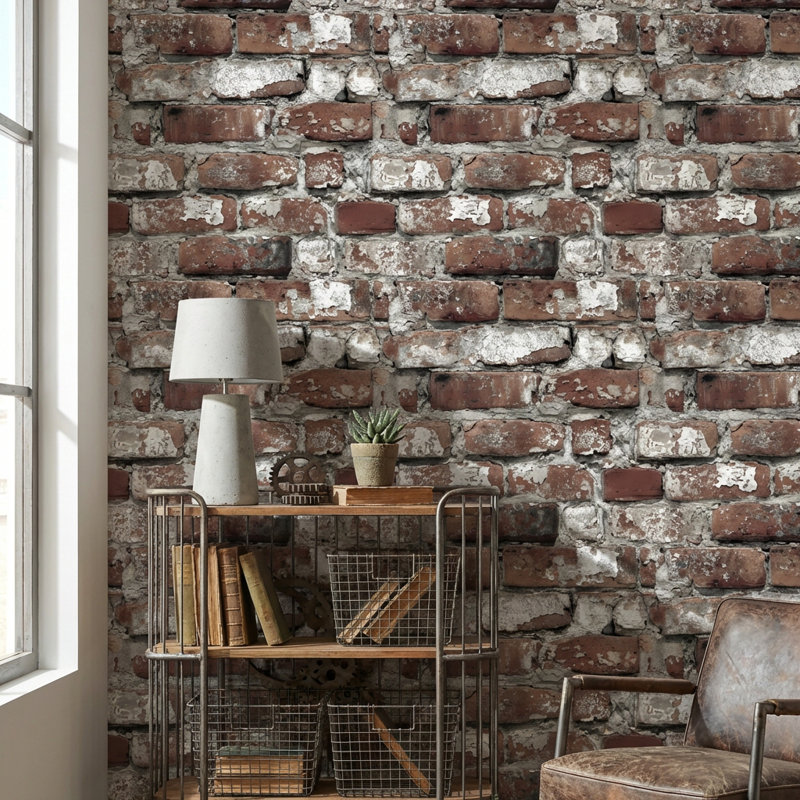 Papier peint industriel mural amovible Brick, Peler et coller