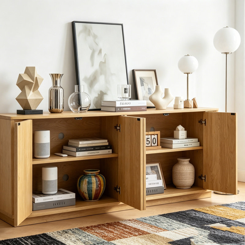 64-inch wave shaped storage cabinet, rounded corner sideboard