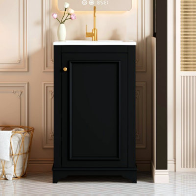 20-Inch Freestanding Single-Basin Bathroom Vanity With Ceramic Sink, Featuring Soft-Close Doors And Adjustable Shelves, Black.