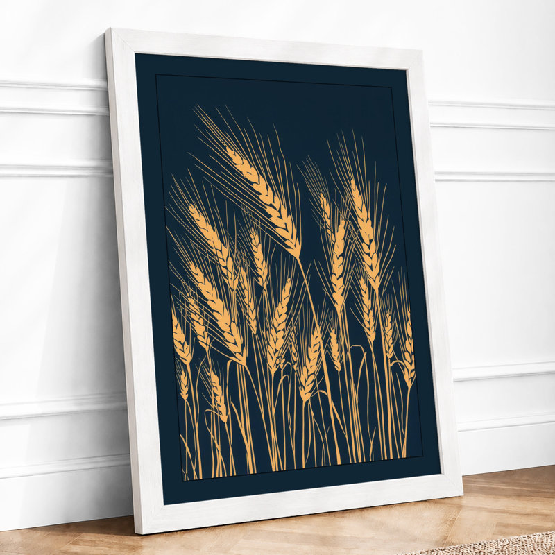 Golden Grain Stalks Botanical - Framed Print, A1 - 84.1 x 59.4 cm, White