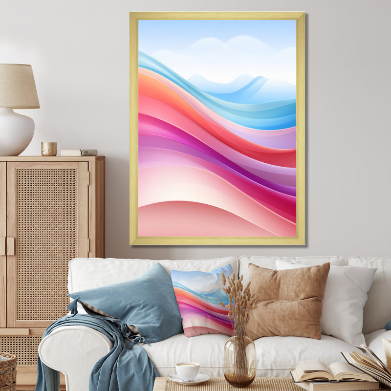 «Blue and Light Pink Abstract Waves - Abstract Shapes», art mural sur toile, H 32 po x l 24 po x P 1 po