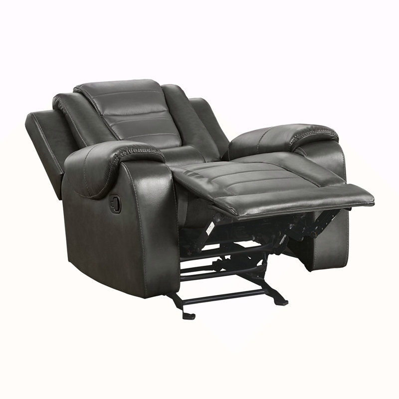 Modern Luxury Chair Glider Reclining 1Pc Formal Living Room Furniture Premium Faux Leather Upholstery Comfortable Two-Tone Gray Finish