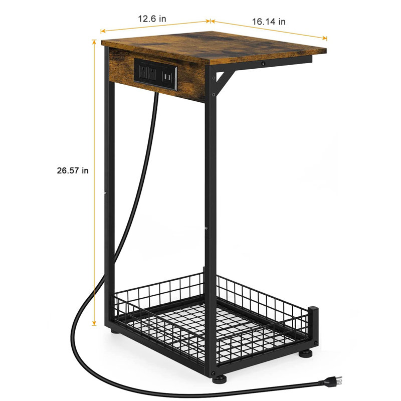 Solid Wood Top End Table and Built-In Outlets