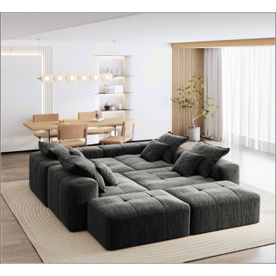 Modern Oversized Modular Sectional Sofa With Sparkling Chenille Fabric, Soft Cushion, 8 Pillows, And No Assembly Required