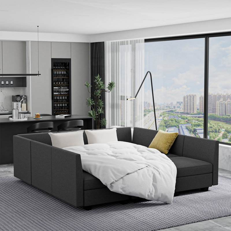 Canapé modulaire de 93 po de large à 93 places avec rangement - mousse à mémoire de forme et ressorts ensachés, convient aux salons de 12 pi x 14 pi