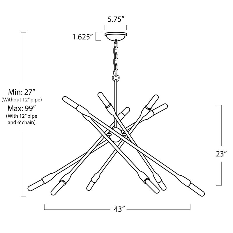 Cobra 12 - Light Chandelier, Polished Nickel, 24.75" H x 30.5" W x 30.5" D
