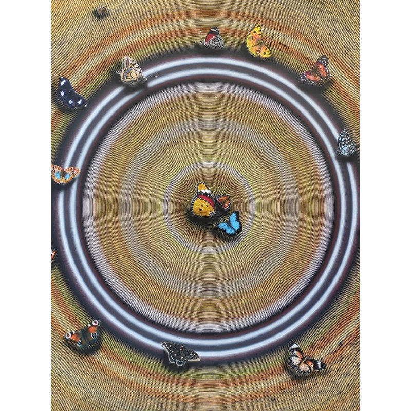 «Happy Vibration» par Ghanshyam Gupta - Grande peinture abstraite acrylique sur toile 33 po x 33 po