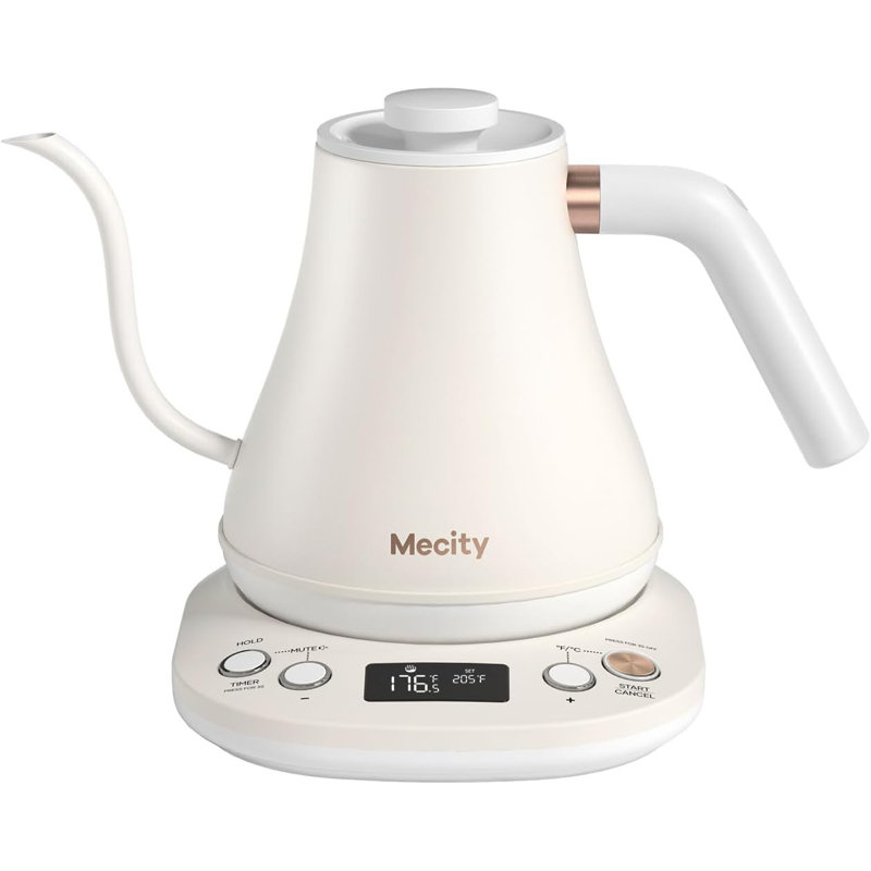 White 0.8 Quart Electric Gooseneck Kettle with LCD Display