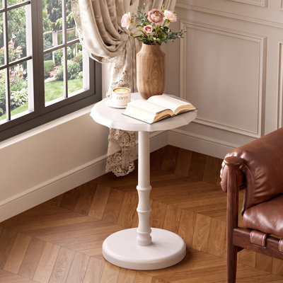 Vintage Solid Wood 15.7'' Pedestal Side Table for Living Room Bedroom, White