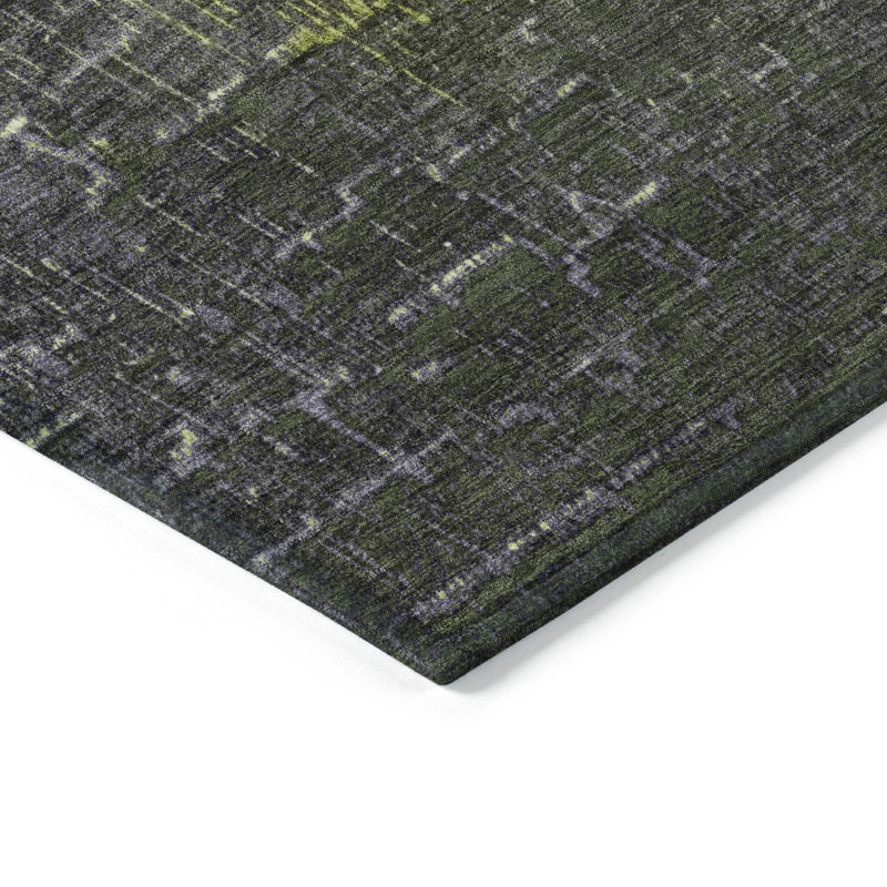 Lime Round Flat Woven Synthetic Washable Rug