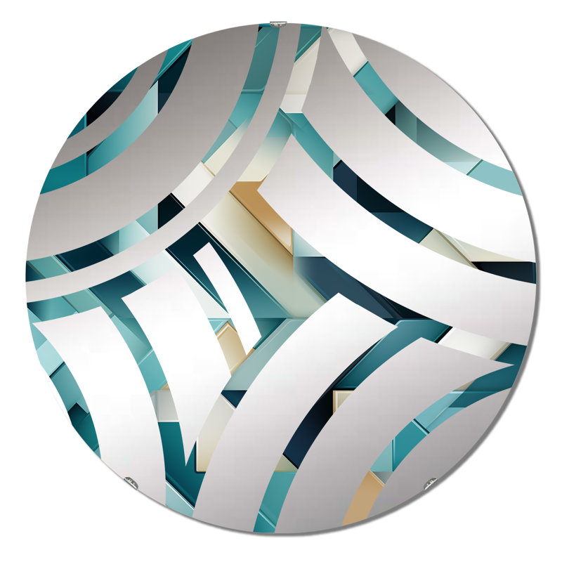 Carrelage géométrique moderne bleu sarcelle - Miroir décoratif à vague centrale, 23,6 po x 23,6 po