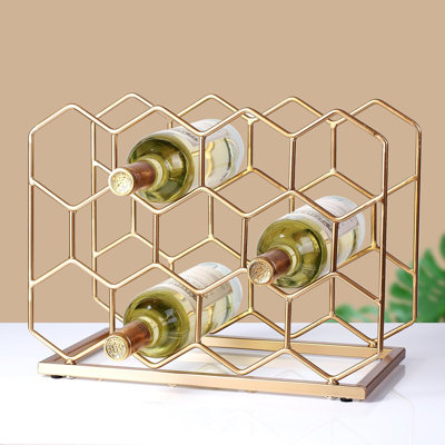 14 Bottle Countertop Wine Rack - Freestanding Modern Gold Metal Wine Rack