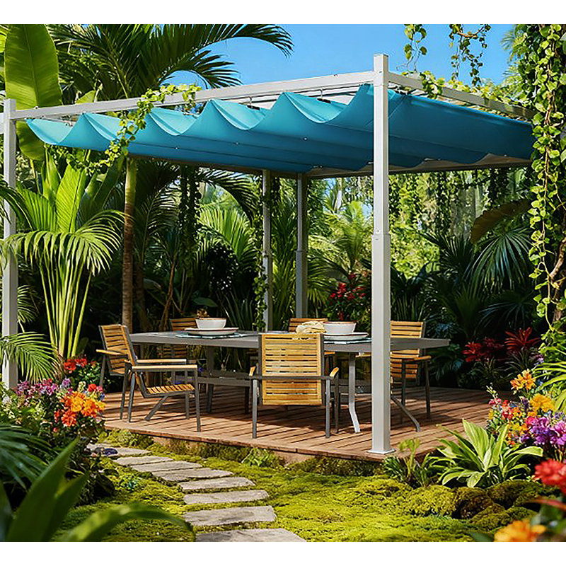 Pergola d'extérieur, auvent rétractable avec fixation magnétique, Bleu