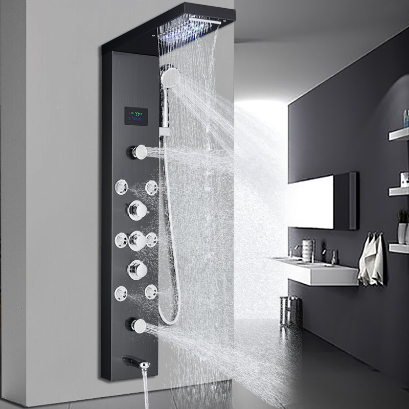 Bathroom Shower Panel Tower System LED Temperature Display Body Massage Jets Shower Set Waterfall Rain Shower Head 6 Functions Temperature