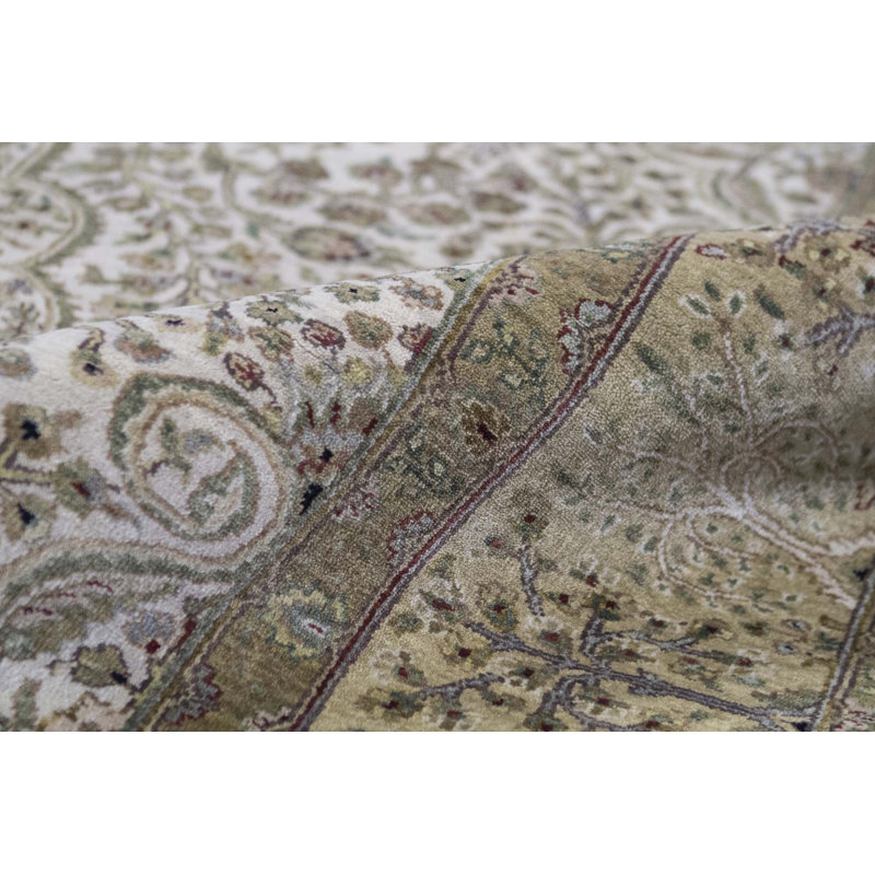 Tapis ivoire et doré de haute qualité noué à la main